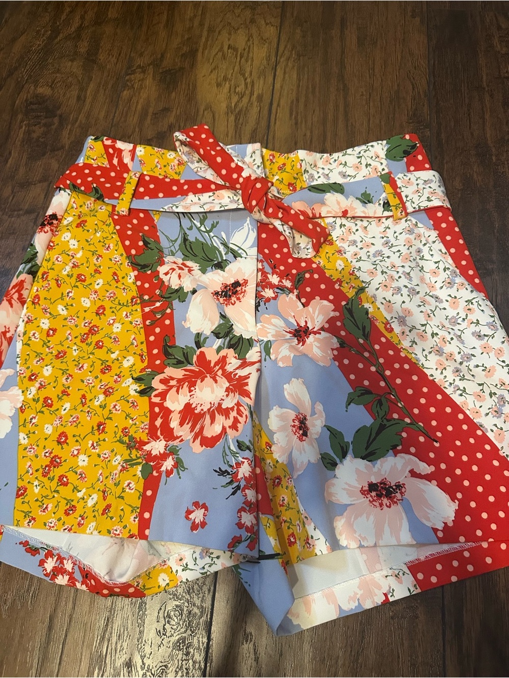 New York & Company Multicolor Patchwork High-Waist Floral Shorts
